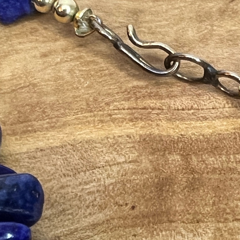 Lapis Lazuli Blue & Orange Sponge Coral Floral Cloisonné Pendant MJ Necklace - Picture 9 of 14
